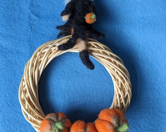 Halloween Witch and Pumpkin hanging door wreath decoration