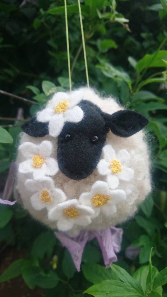 Needle felted Daisy and Sheep hanging ornament/mobile with | Etsy