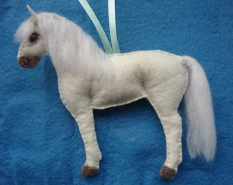 Hand Stitched Felt Horse Ornament: Hand Embroidered, organic Wool filled Pony