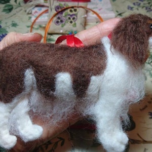 Needlefelted Springer/Cocker Spaniel hanging dog ornament with hand embroidered detail. Filled with wool from my organically certified flock image 1