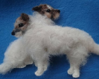 Needle felted Rough coated Jack Russell Terrier hanging dog ornament.