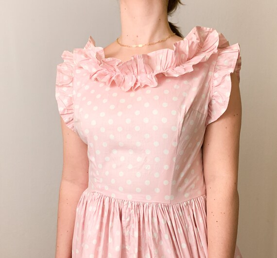 Soft sweet vintage girls Handmade with Knotted pink polka dot accents Very good Vintage Pink Polka Dot Girls Top Very good China Galore.