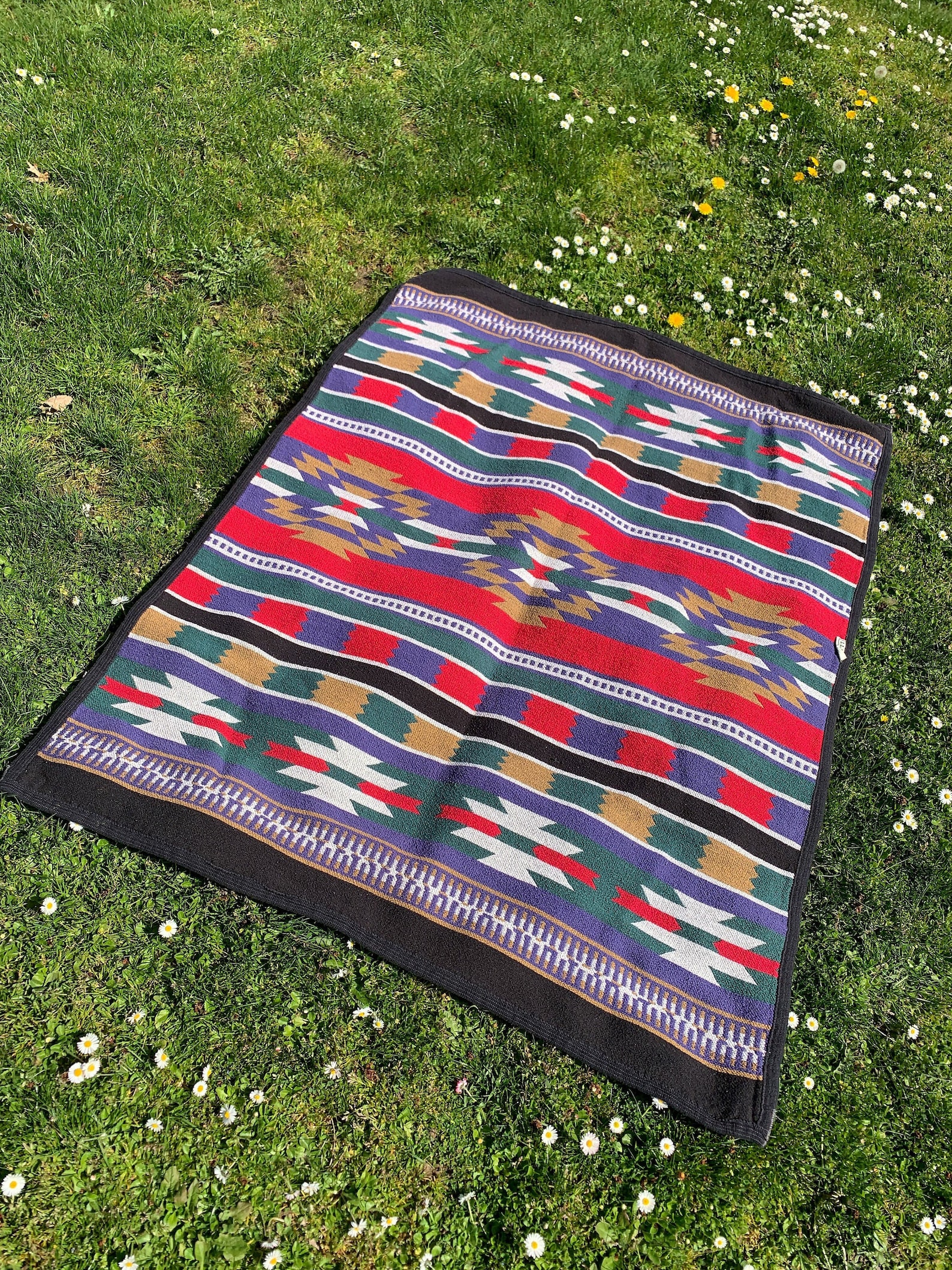 Vintage LL Bean Cotton Blanket / 90s Southwest Tribal Print Etsy