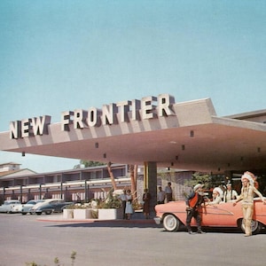 NV Las Vegas, Nevada ; Hôtel New Frontier ; Oldsmobile de 1955 : carte postale vintage ; Publicité souvenir originale « Chrome » non utilisée