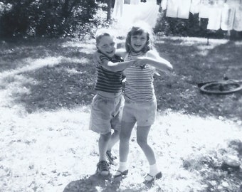 Boy & Girl Dancing In Summer Backyard ~ 1950s-1960s Vintage Snapshot Photo; Digital Download