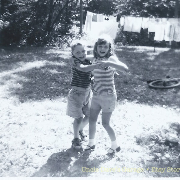 Boy & Girl Dancing In Summer Backyard ~ 1950s-1960s Vintage Snapshot Photo; Digital Download
