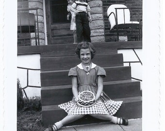 Happy Little Girl With Birthday Cake ~ 1950s Vintage Snapshot Photo; Digital Download