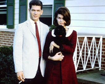 Cool Couple, Summer Fun, With Poodle ~ 1960s Vintage COLOR 35mm Slide Photo; Digital Download