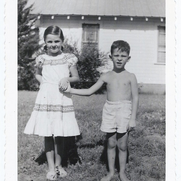 Girl & Boy Holding Hands ~ 1950s Vintage Snapshot Photo; Digital Download