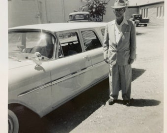 Man With 1950s Plymouth Station Wagon ~ 1950s ~ Vintage Found Photo Snapshot