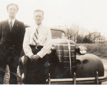 1938 Chevy w 2 Young Men: Vintage Found Photo Snapshot