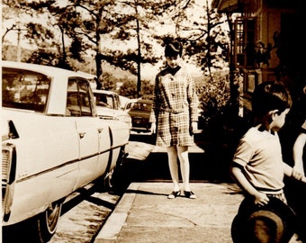 1964 Cadillac & Girl In Surreal Scene: Vintage Found Photo Snapshot