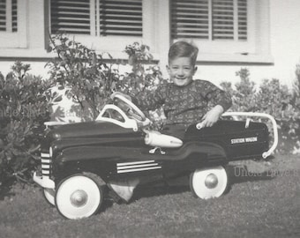 1940s Pedal Car Handsome Little Boy Vintage Snapshot Photo; Digital Download