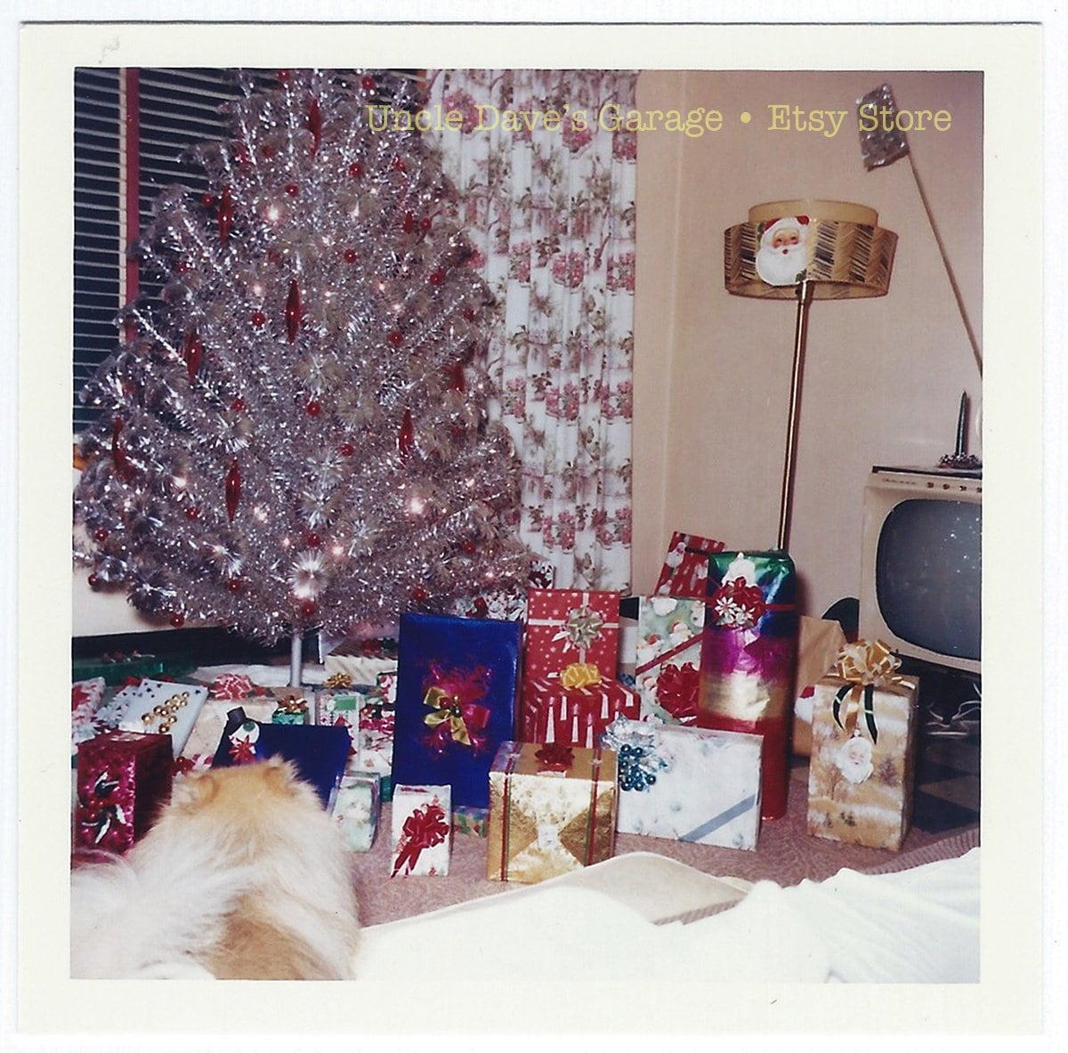 Aluminum Xmas Tree With TV & Lamp ~ 1960s Vintage Snapshot