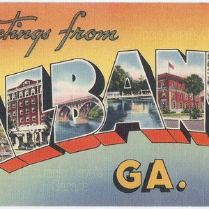 Salutations d’Albany (Géorgie) ~ Œuvres de cartes postales vintage en grandes lettres des années 1940; Téléchargement numérique