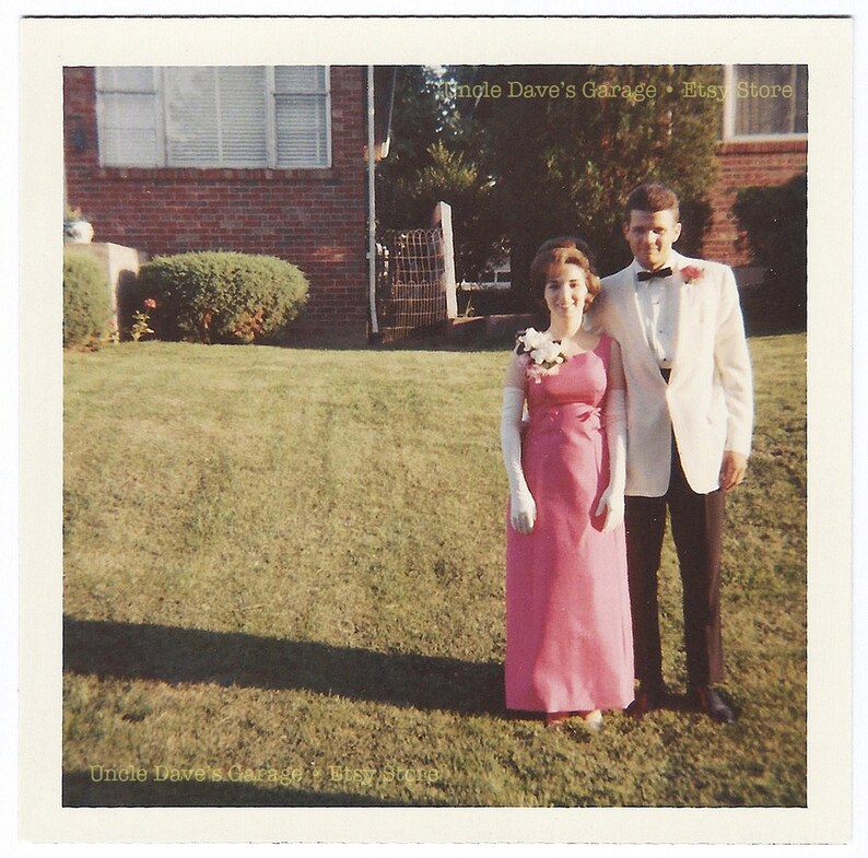 A White Sport Coat and A... Pink Carnation. is This Happy Couple Going to A Prom 1960s Vintage
