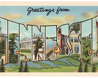 Greetings From Tennessee ~ 1930s-1940s Vintage Large Letter Postcard Artwork; Digital Download