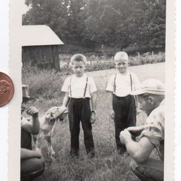 Suspender Boys Are Skeptical ~ Vintage Found Photo Snapshot