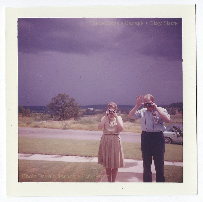 Man & Woman With Cameras With Dark Clouds 1950s-1960s Vintage COLOR Snapshot Photo Digital Download image 1