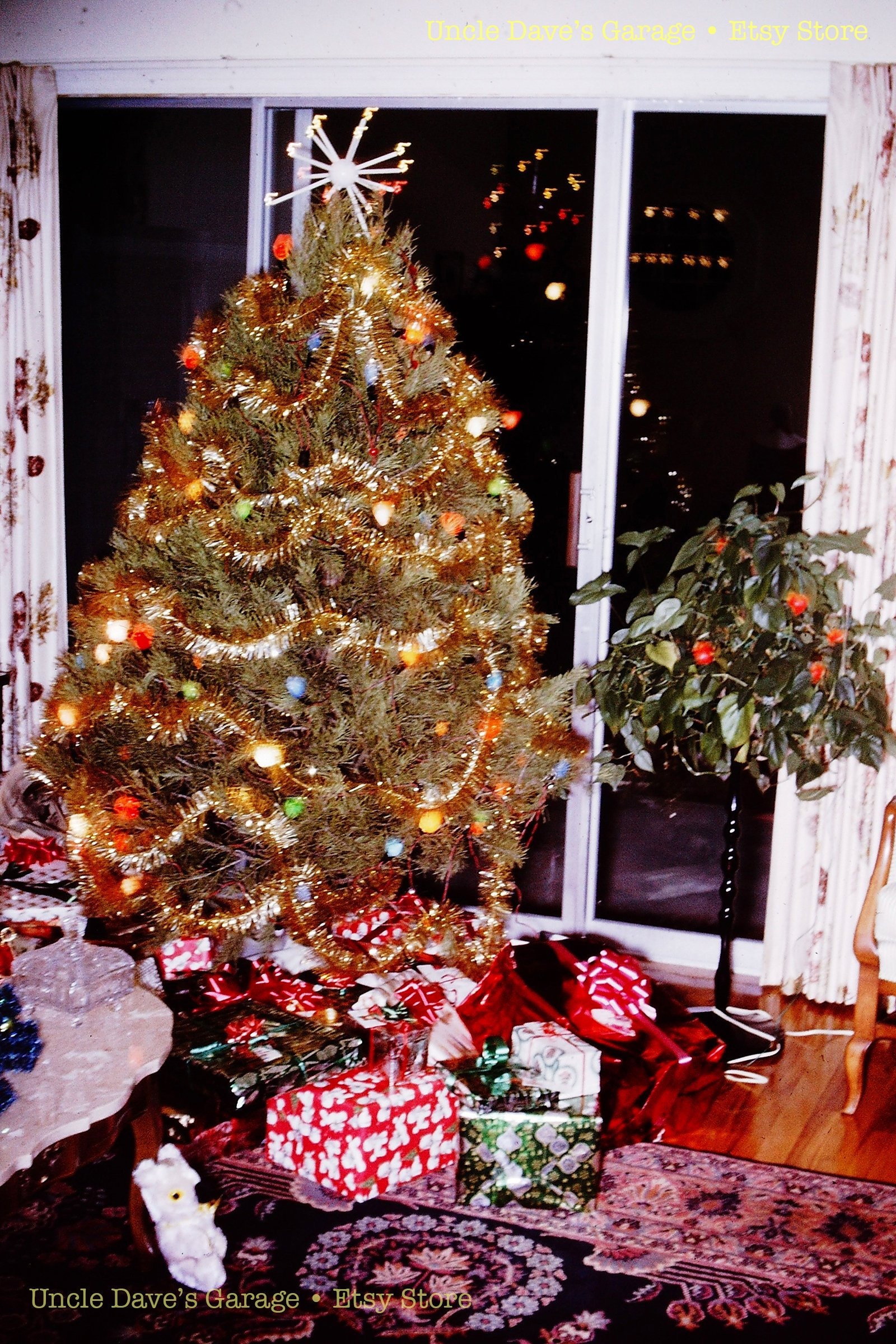 1960s Christmas Tree Slide | Tinsel Garland, MCM Decor (digital