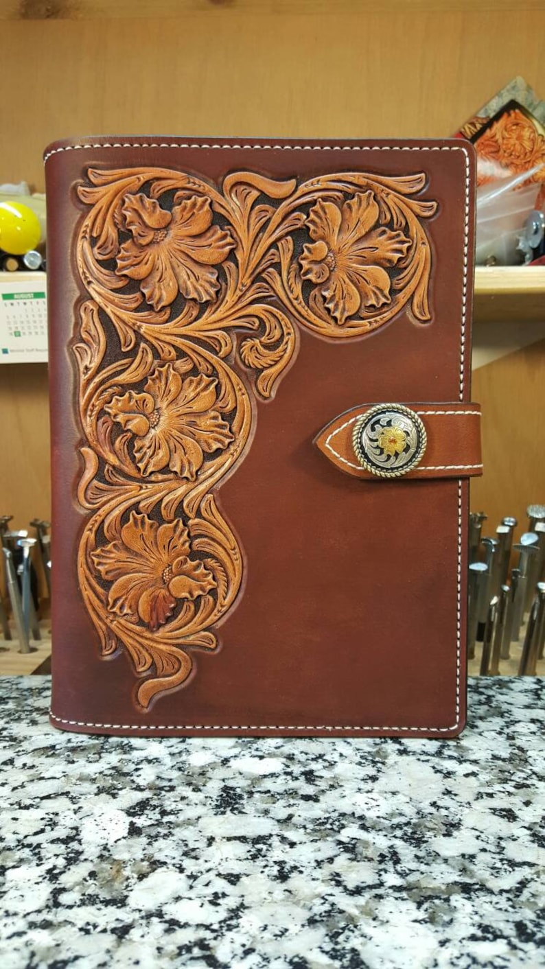 Hand Tooled Leather Bible or Book Cover Etsy