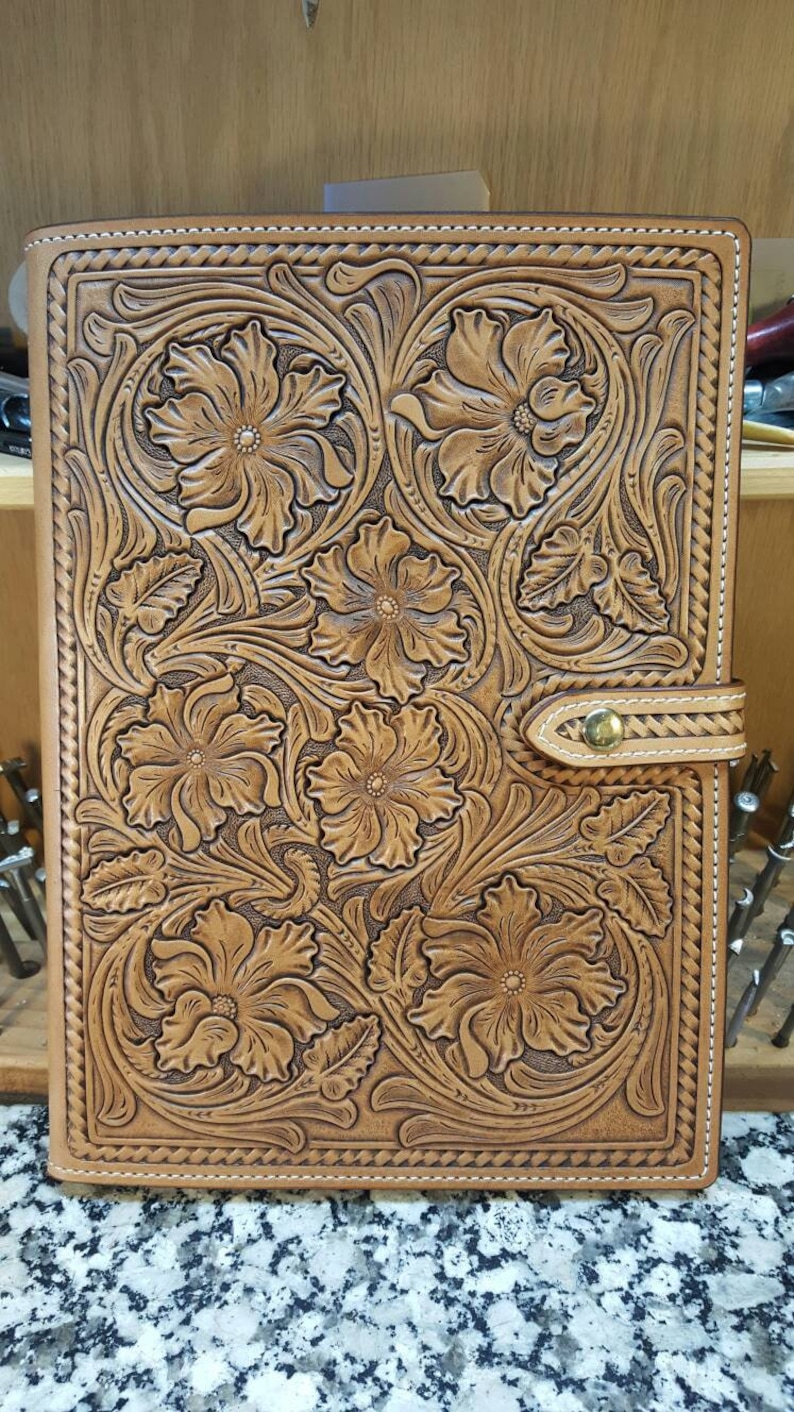 Hand tooled leather portfolio/notebook image 1