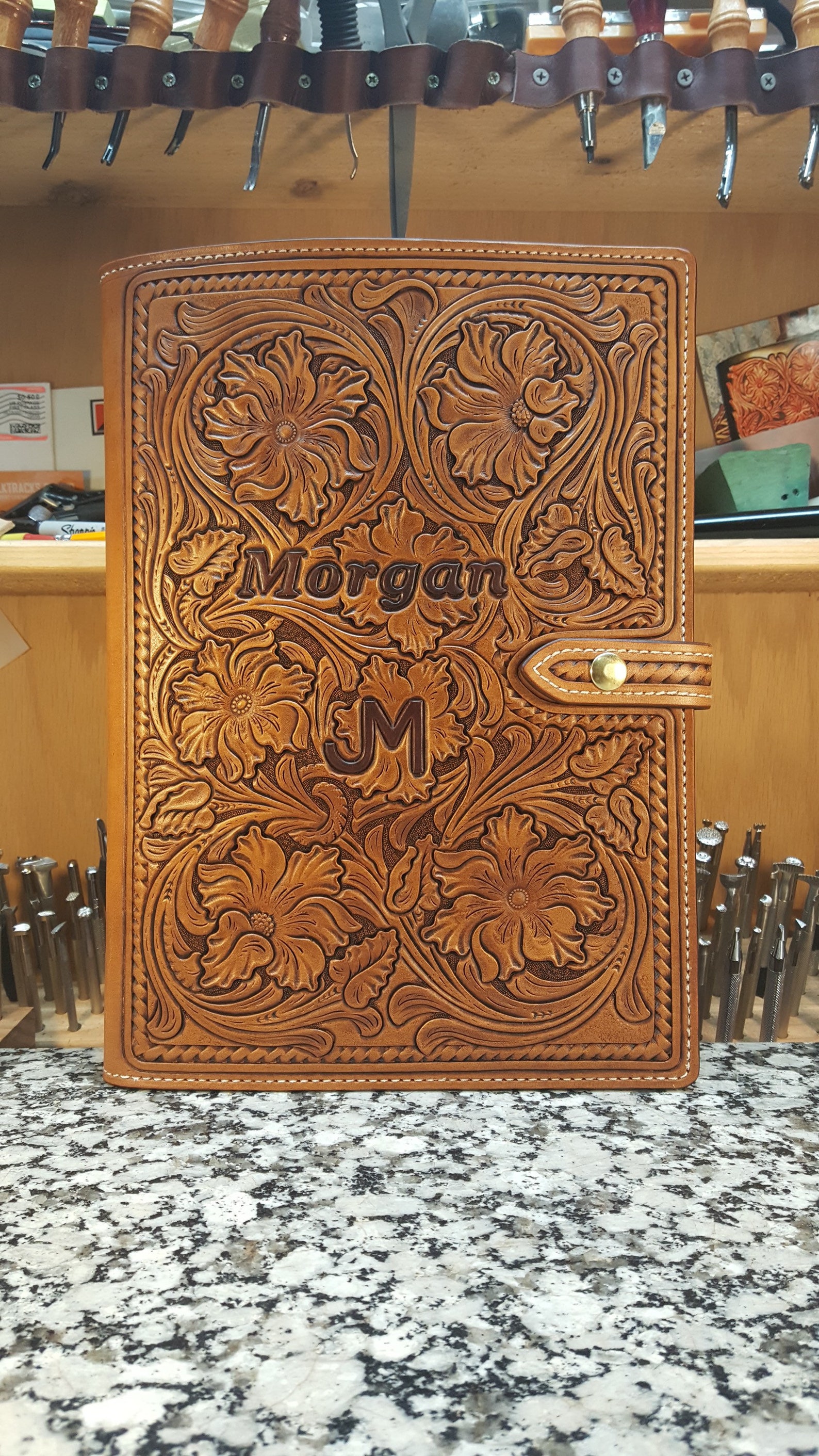 Hand tooled leather portfolio/notebook Etsy