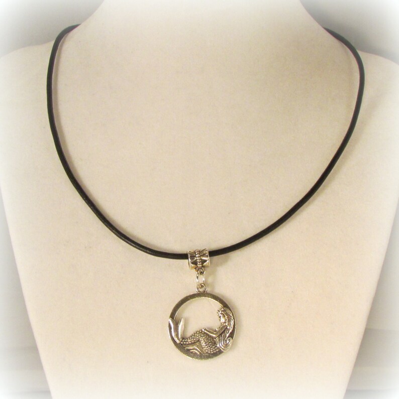 Silver Mermaid 16 Leather Pendant Necklace N180