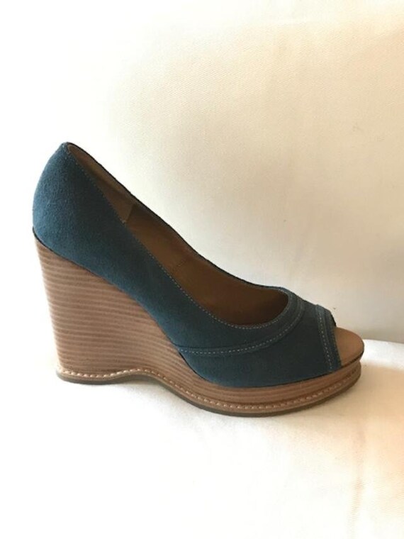 blue suede wedge shoes