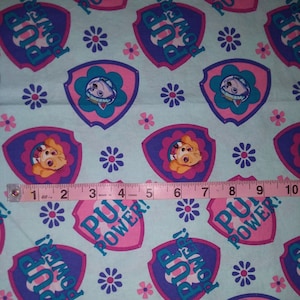 Paw Patrol Pup Power Badge Fabric.  Girl Characters..Skye and Everest ..100% cotton.. Three separate pieces available.USA