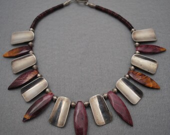 Sterling silver and purple spiny oyster choker necklace