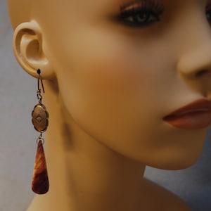 Southwest purple spiny oyster and hand stamped sterling concho dangle earrings