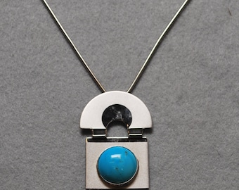 Vintage Native American sterling and turquoise modern pendant hallmarked