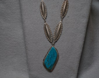 Large turquoise Native American pendant necklace