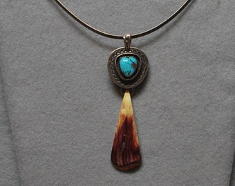 Purple spiny oyster and turquoise pendant in sterling silver