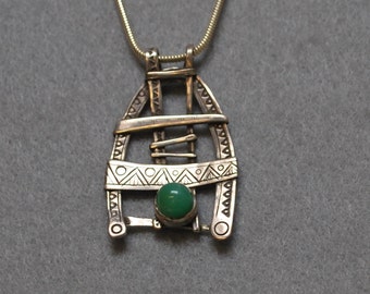 Vintage ethnic sterling and chrysoprase necklace pendant