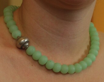Mint green sea glass and sterling silver choker necklace