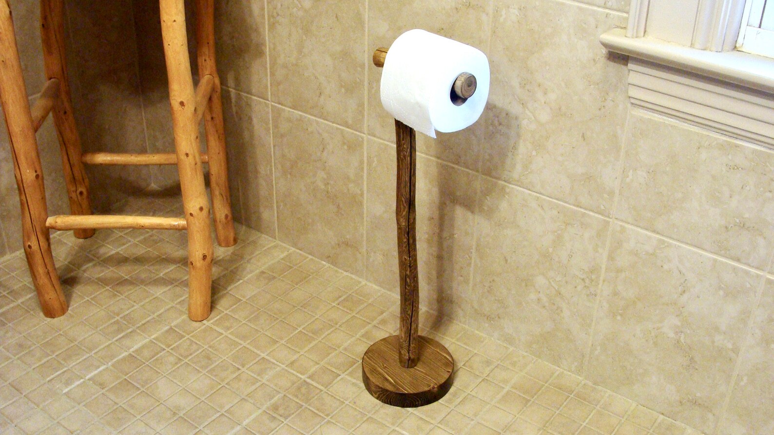 Rustic Wood Pedestal Toilet Paper Holder freestanding Etsy UK