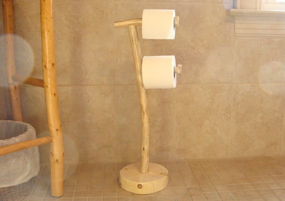 Free-standing Rustic Toilet Paper Holder With Extra Roll 