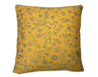 Charles & Ray Eames Sea Things Goldenrod-- Mid-Century modern accent Pillow COVER -  17" X 17"