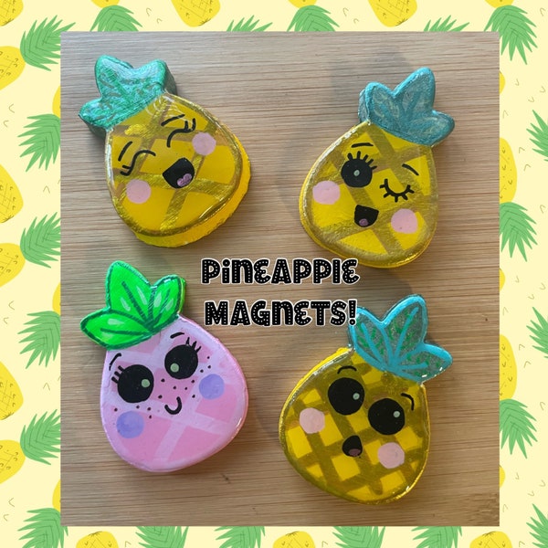 Piña / Pineapple Magnets - Hand Painted - Hand Crafted - Fridge Magnets - Oye Moye Originals - 2” x 1.5” dimensions!