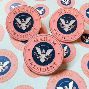 Kamala Harris Madam President Pin / Harris Walz 2024 / rose gold MVP enamel pin / feminist pin / Harris for President