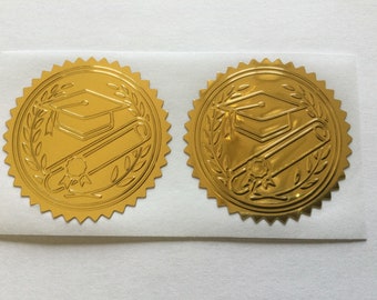 Graduation Certificate Seals, Set of 2 stickers, gold in color