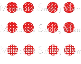 Black and Red Polka Dots Circle images 12 mm Digital Collage Sheet, Printable Downloads for Earrings, Pendants, Magnets, Jewelry, Ephemera