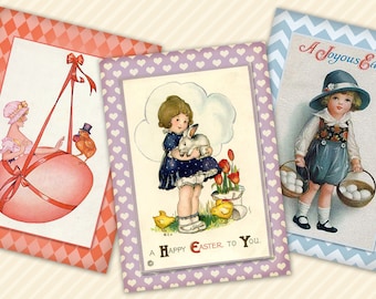 Vintage Easter Aceo Hang Tags, Digital Collage Sheet (Digital Download)