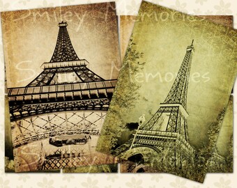 Paris, Eiffel Tower, digital Collage Sheet, Set of 8 Gift Tags, Aceo Cards, Jewelry Holders, Ephemera cards, Junk Journal, Instant Download