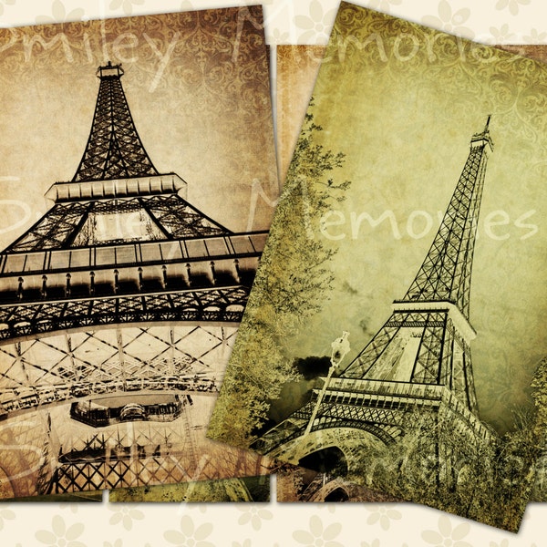 Paris, Eiffel Tower, digital Collage Sheet, Set of 8 Gift Tags, Aceo Cards, Jewelry Holders, Ephemera cards, Junk Journal, Instant Download