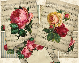 Victorian Roses, Printable digital Collage Sheet, Set of 8 Victorian Gift Tags, Aceo Cards, Jewelry Holders, Junk Journal, Ephemera card