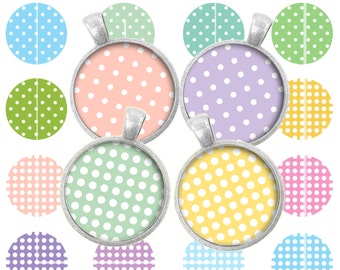 Polka Dots Pastel Circle images 1x1 inch Digital Collage Sheet, Printable Downloads for Pendants, Jewelry, Magnets, Earrings,  Paper goods