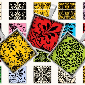 Damask Square images 1x1 inch Digital Collage Sheet for Pendants, Magnets, Jewelry, Bottle Caps, Paper goods, Junk Journal, Embelishment